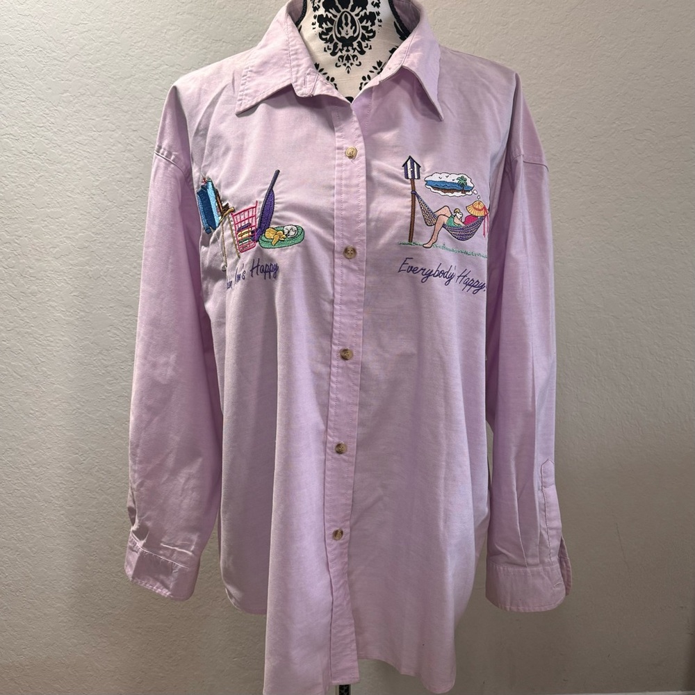 MANDAL BAY women’s Shirt size 1X Lilac embroidered Mom long sleeve